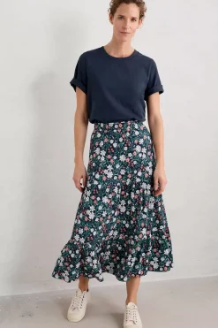 Seasalt Cornwall Skirts<Line Strokes Tiered Midi Skirt Creekside Floral Maritime