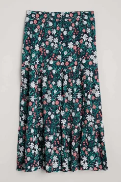 Seasalt Cornwall Skirts<Line Strokes Tiered Midi Skirt Creekside Floral Maritime