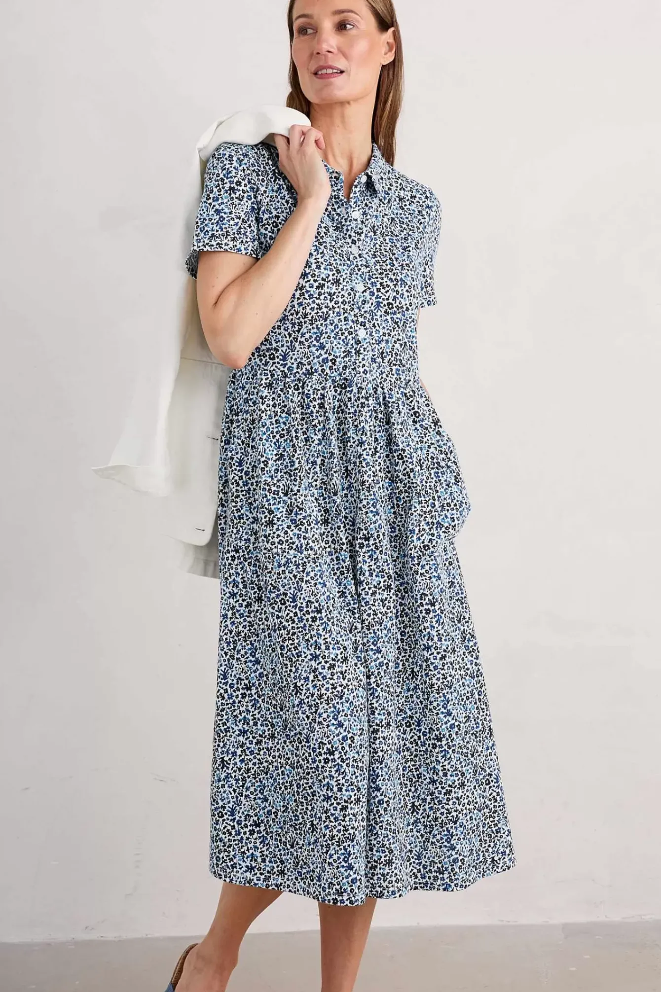 Seasalt Cornwall Dresses<Mainland Jersey Midi Dress Seaweed Floral Chalk