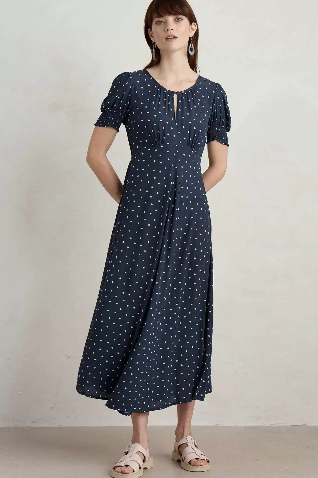 Seasalt Cornwall Dresses<Marsh Violet Short Sleeve Empire Line Dress Little Sponge Spot Maritime