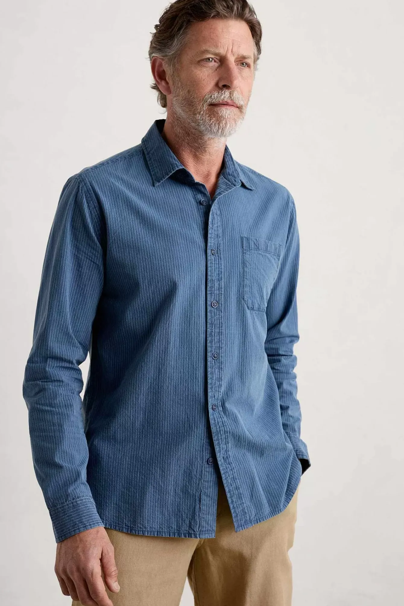 Seasalt Cornwall Tops & T-Shirts<Men's Ayre Organic Cotton Shirt Mid Indigo Stripe