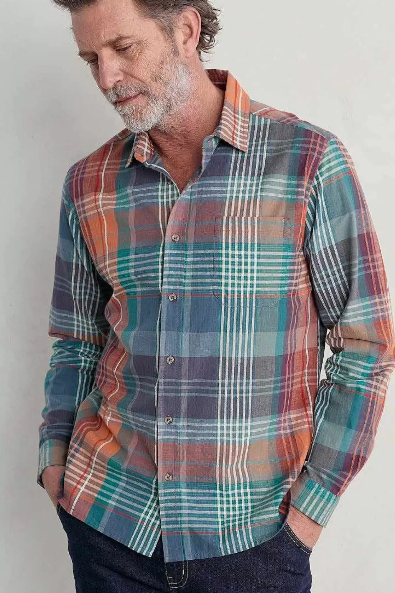 Seasalt Cornwall Tops & T-Shirts<Men's Banyan Checked Cotton Shirt Gladsome Mallow