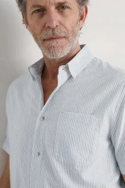 Seasalt Cornwall Tops & T-Shirts<Men's Blue Heron Seersucker Short Sleeve Shirt Barometer Chalk Sail Blue