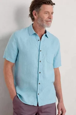 Seasalt Cornwall Tops & T-Shirts<Men's Carne Short Sleeve Linen Shirt Sky