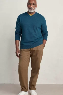 Seasalt Cornwall Knitwear<Men's Mainbrace Organic Cotton V-Neck Jumper Ocean Drift
