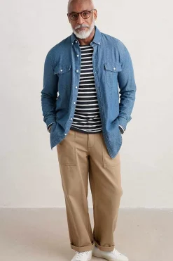 Seasalt Cornwall 2 Mix & Match<Men's Sailor Shirt (Gots) Breton Inkwell Chalk