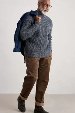 Seasalt Cornwall Knitwear<Men's Wheelwright Ribbed Lambswool Blend Jumper Maritime Mouline