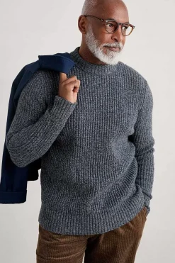 Seasalt Cornwall Knitwear<Men's Wheelwright Ribbed Lambswool Blend Jumper Maritime Mouline