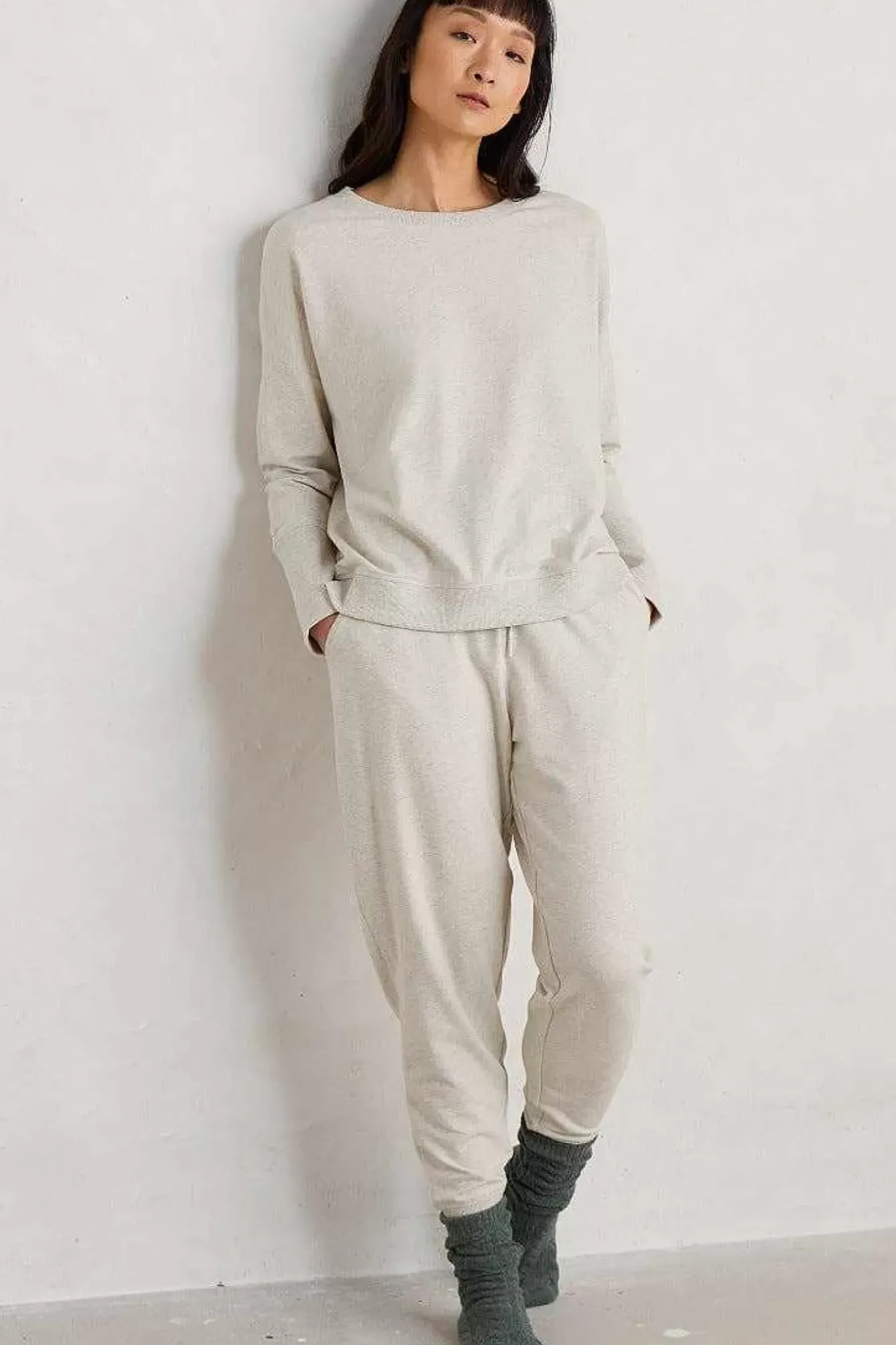 Seasalt Cornwall Trousers & Shorts<Night Air Organic Cotton Cuffed Joggers Melange Chalk