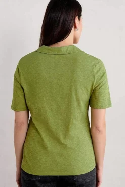 Seasalt Cornwall Tops<Owles Point Short Sleeve V-Neck Jersey Shirt Dill