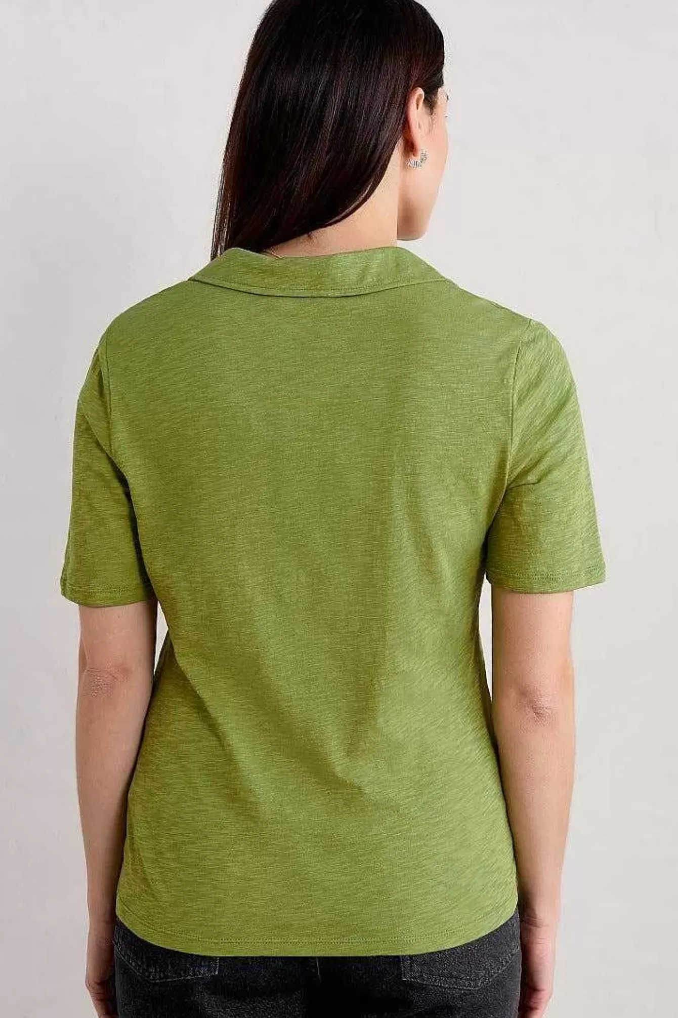 Seasalt Cornwall Tops<Owles Point Short Sleeve V-Neck Jersey Shirt Dill
