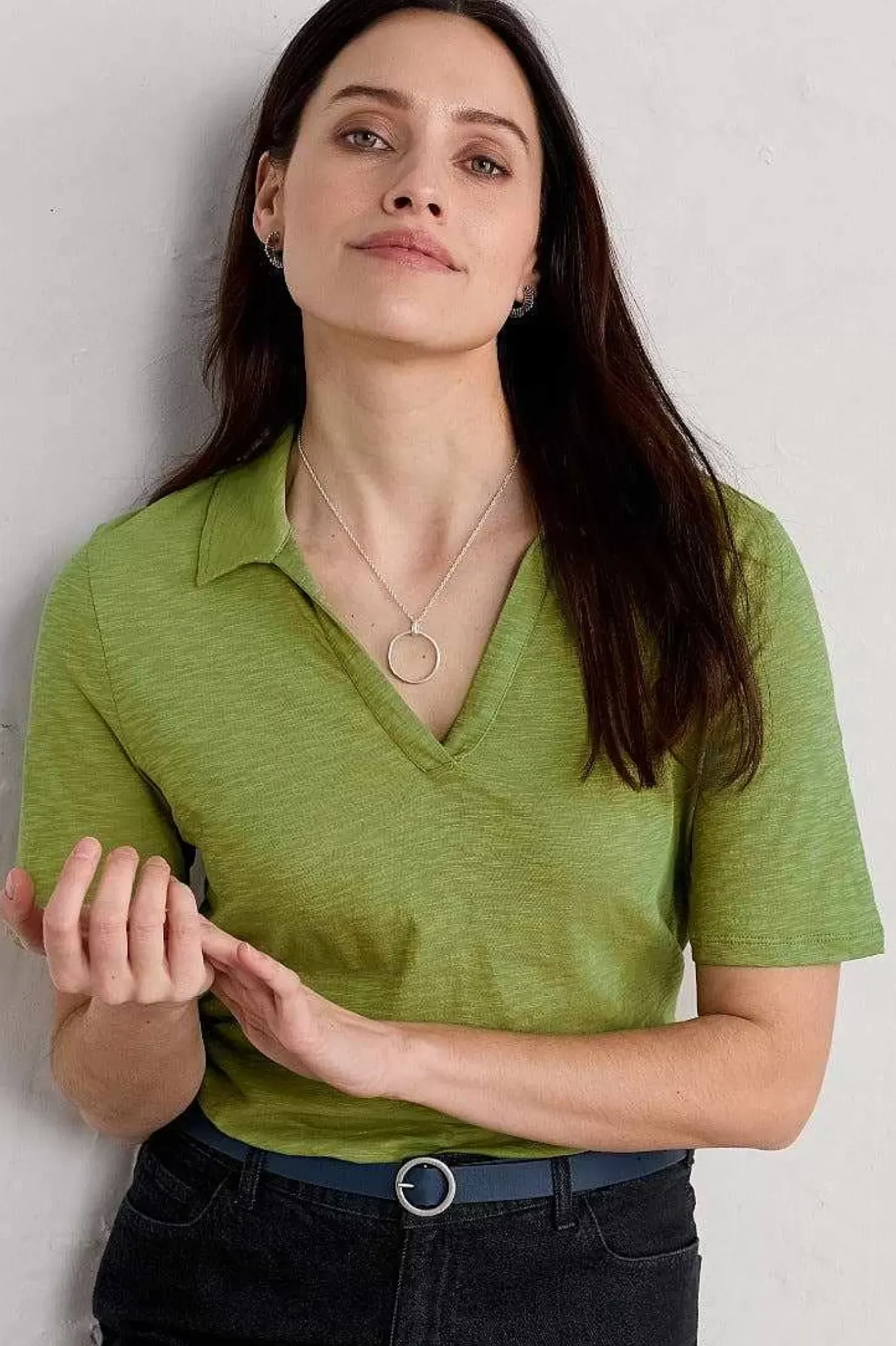 Seasalt Cornwall Tops<Owles Point Short Sleeve V-Neck Jersey Shirt Dill