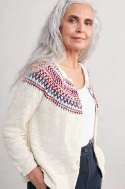 Seasalt Cornwall Knitwear<Penvoose Fair Isle Cardigan Clipper Ship Ecru Rudder
