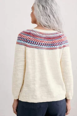 Seasalt Cornwall Knitwear<Penvoose Fair Isle Cardigan Clipper Ship Ecru Rudder
