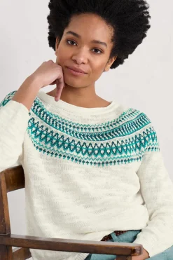 Seasalt Cornwall Knitwear<Penvoose Three Quarter Sleeve Fair Isle Jumper Clipper Ship Ecru Helford