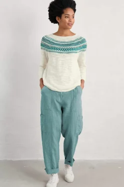 Seasalt Cornwall Knitwear<Penvoose Three Quarter Sleeve Fair Isle Jumper Clipper Ship Ecru Helford
