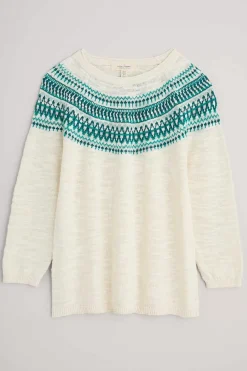 Seasalt Cornwall Knitwear<Penvoose Three Quarter Sleeve Fair Isle Jumper Clipper Ship Ecru Helford