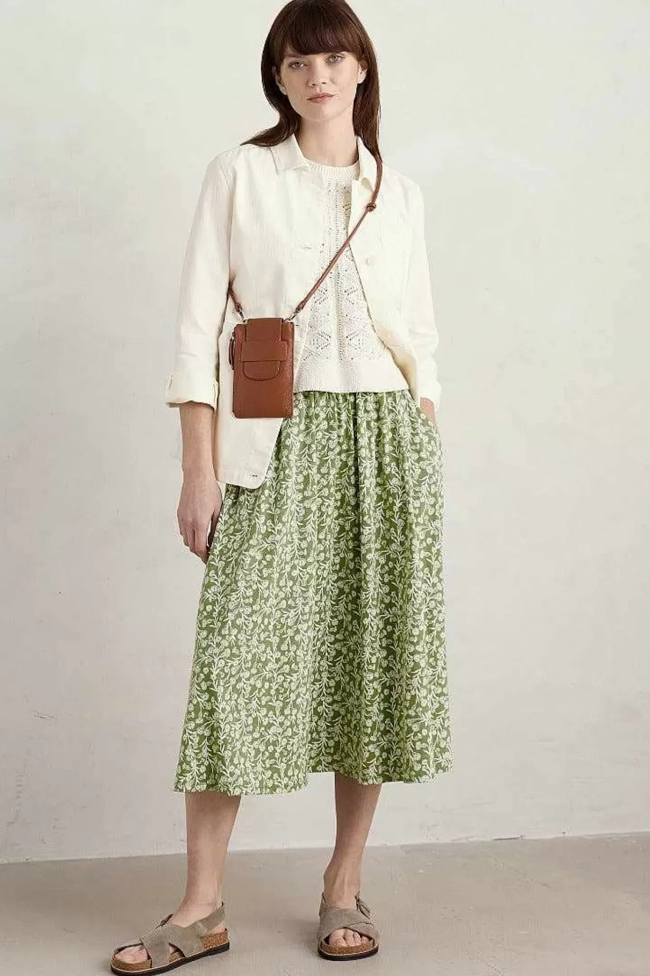 Seasalt Cornwall Skirts<Ready Sail Printed Jersey Midi Skirt Campion Vines Dill