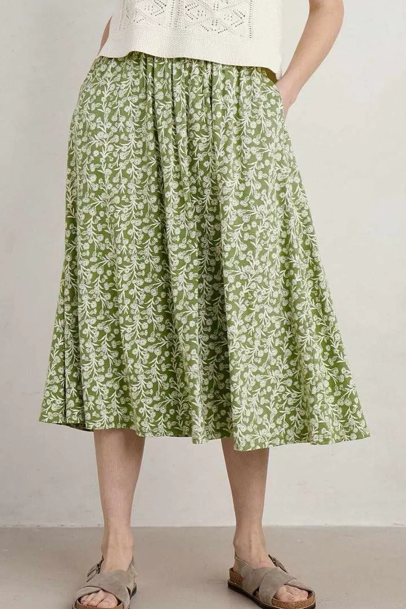 Seasalt Cornwall Skirts<Ready Sail Printed Jersey Midi Skirt Campion Vines Dill