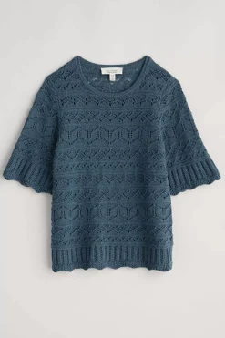 Seasalt Cornwall Knitwear<River Cross Pointelle Knit Top Light Squid