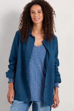Seasalt Cornwall Tops<Rosehip Jersey V-Neck Top Ditsy Sprig Blue Jay