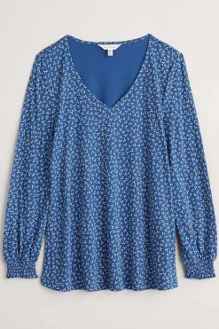 Seasalt Cornwall Tops<Rosehip Jersey V-Neck Top Ditsy Sprig Blue Jay