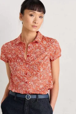 Seasalt Cornwall Tops<Rushmaker Short Sleeve Shirt Sketched Field Papaya