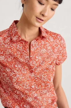 Seasalt Cornwall Tops<Rushmaker Short Sleeve Shirt Sketched Field Papaya