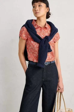 Seasalt Cornwall Tops<Rushmaker Short Sleeve Shirt Sketched Field Papaya