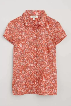 Seasalt Cornwall Tops<Rushmaker Short Sleeve Shirt Sketched Field Papaya