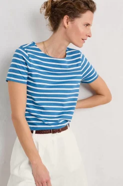 Seasalt Cornwall Tops<Sailor T-Shirt (Gots) Breton Sailboats Chalk