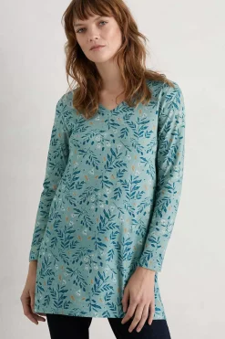 Seasalt Cornwall Tunics<Sea Cruise V-Neck Tunic (Gots) Glazed Foliage Sea Holly