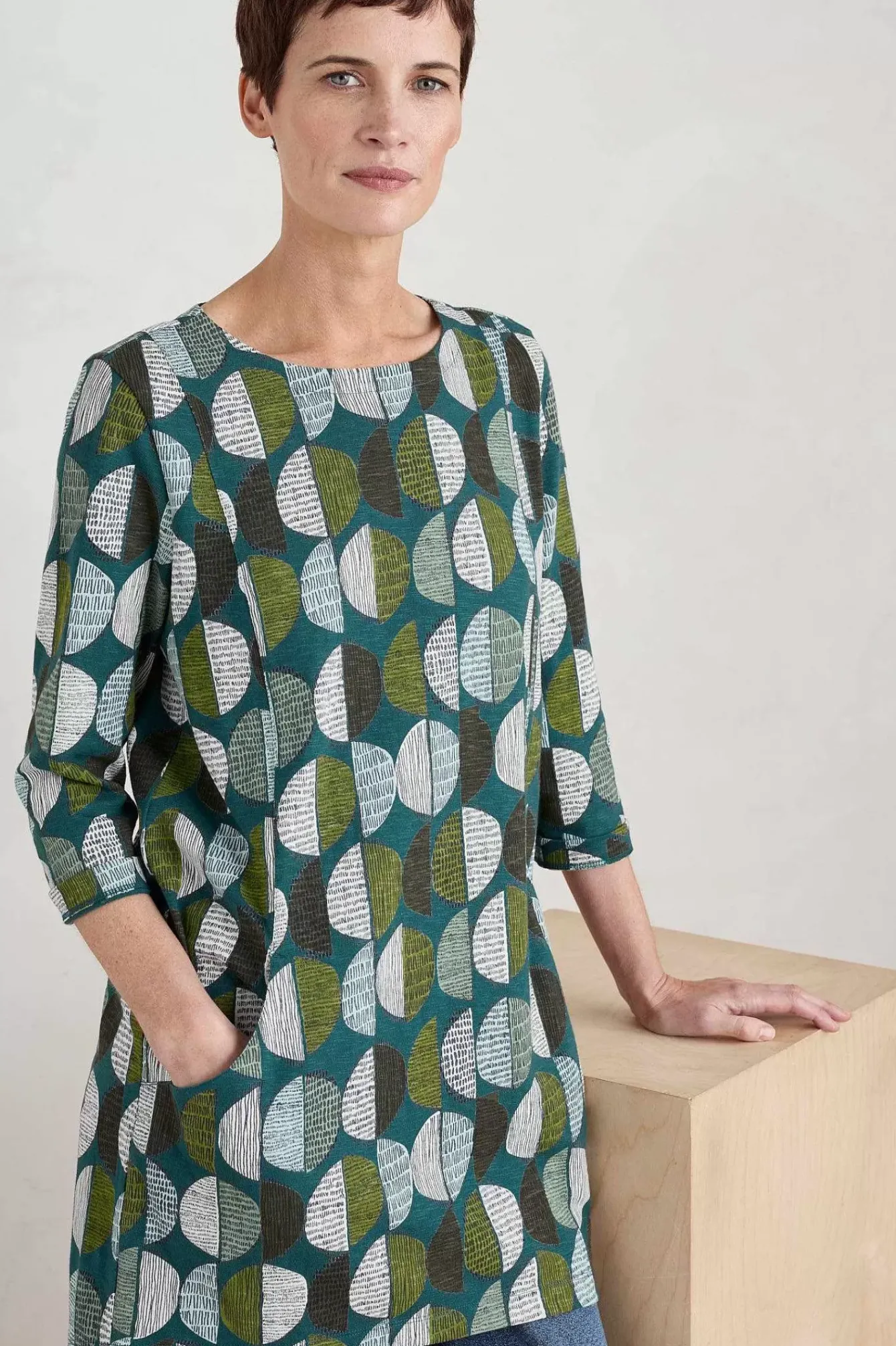 Seasalt Cornwall Tunics<Shore Foraging Printed Tunic (Gots) Circle Markings Seaway