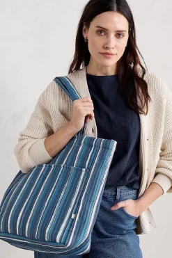 Seasalt Cornwall Bags<Singing Water Quilted Tote Bag River Stripe Dark Voyage