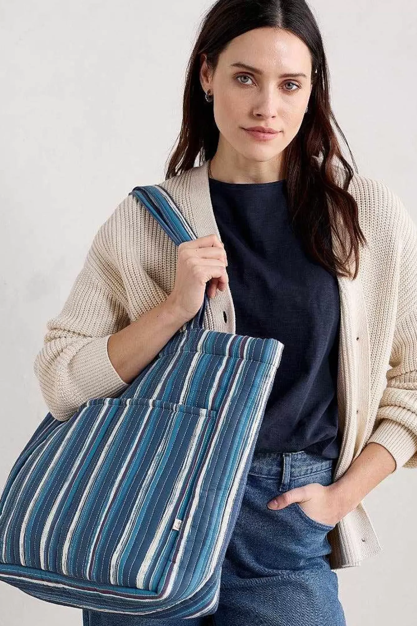Seasalt Cornwall Bags<Singing Water Quilted Tote Bag River Stripe Dark Voyage