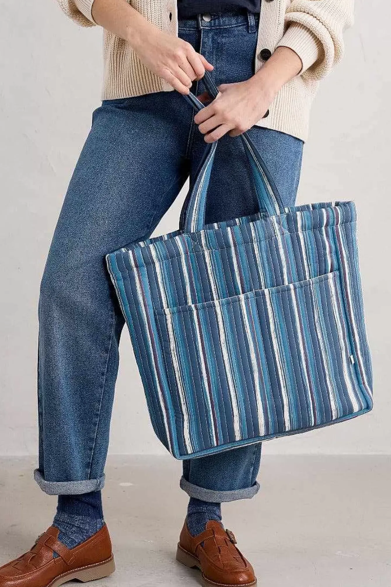 Seasalt Cornwall Bags<Singing Water Quilted Tote Bag River Stripe Dark Voyage