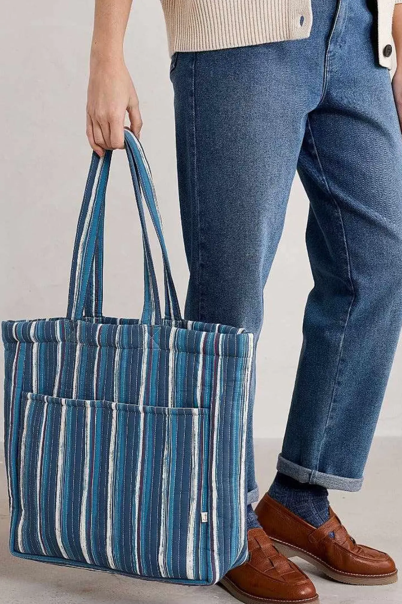 Seasalt Cornwall Bags<Singing Water Quilted Tote Bag River Stripe Dark Voyage