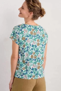 Seasalt Cornwall Tops<Studio Glass V-Neck Jersey Top Creekside Floral Chalk