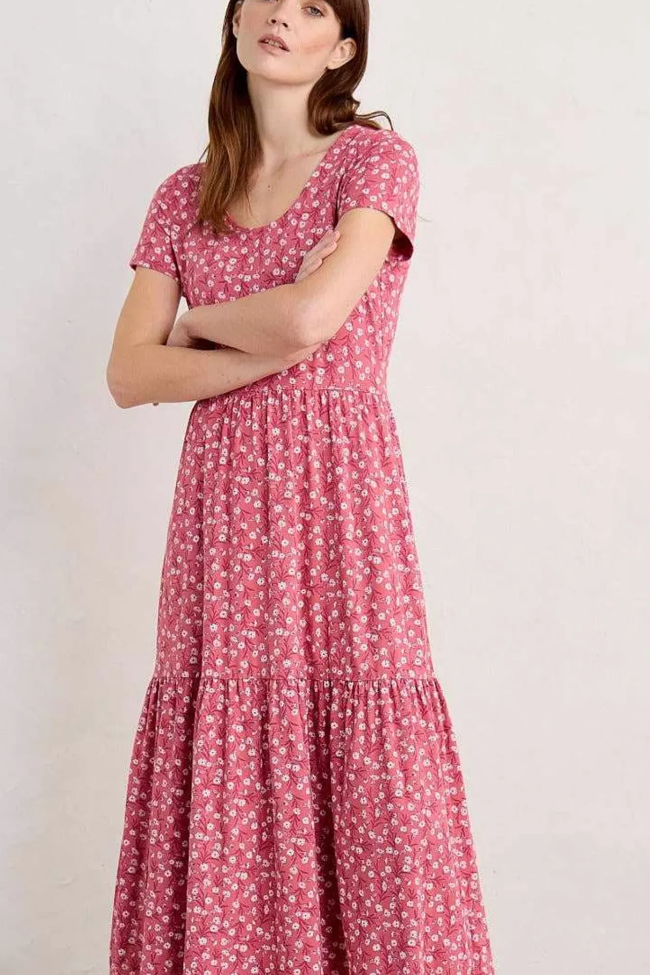 Seasalt Cornwall Dresses<Tor View Short Sleeve Tiered Jersey Dress Campion Vines Rose
