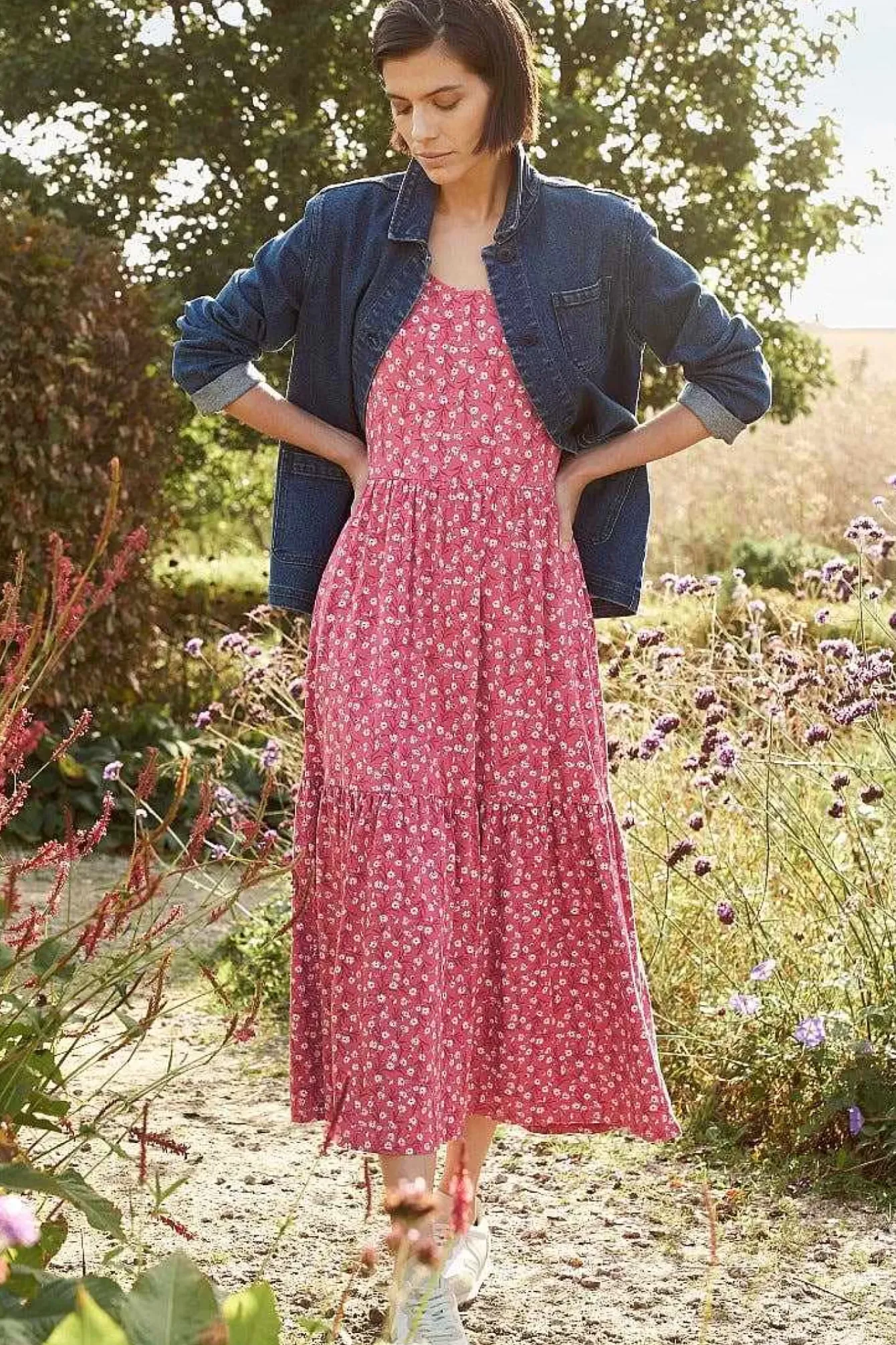 Seasalt Cornwall Dresses<Tor View Short Sleeve Tiered Jersey Dress Campion Vines Rose