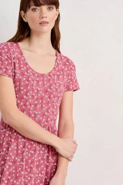 Seasalt Cornwall Dresses<Tor View Short Sleeve Tiered Jersey Dress Campion Vines Rose
