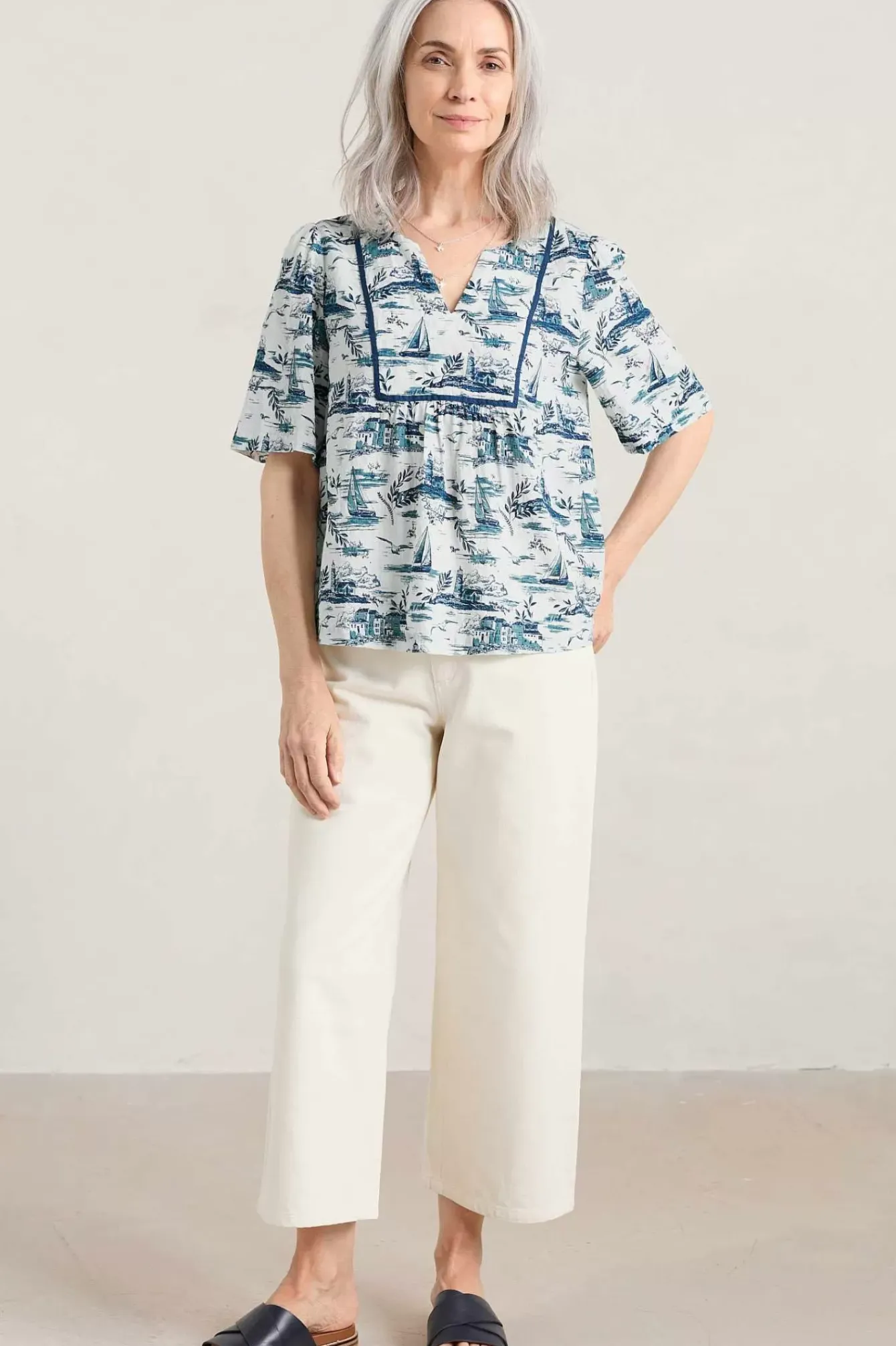 Seasalt Cornwall Tops<Treasury Short Sleeve Blouse Toile Seaside Chalk
