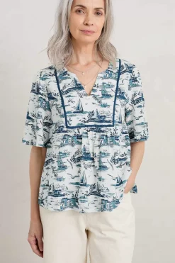 Seasalt Cornwall Tops<Treasury Short Sleeve Blouse Toile Seaside Chalk