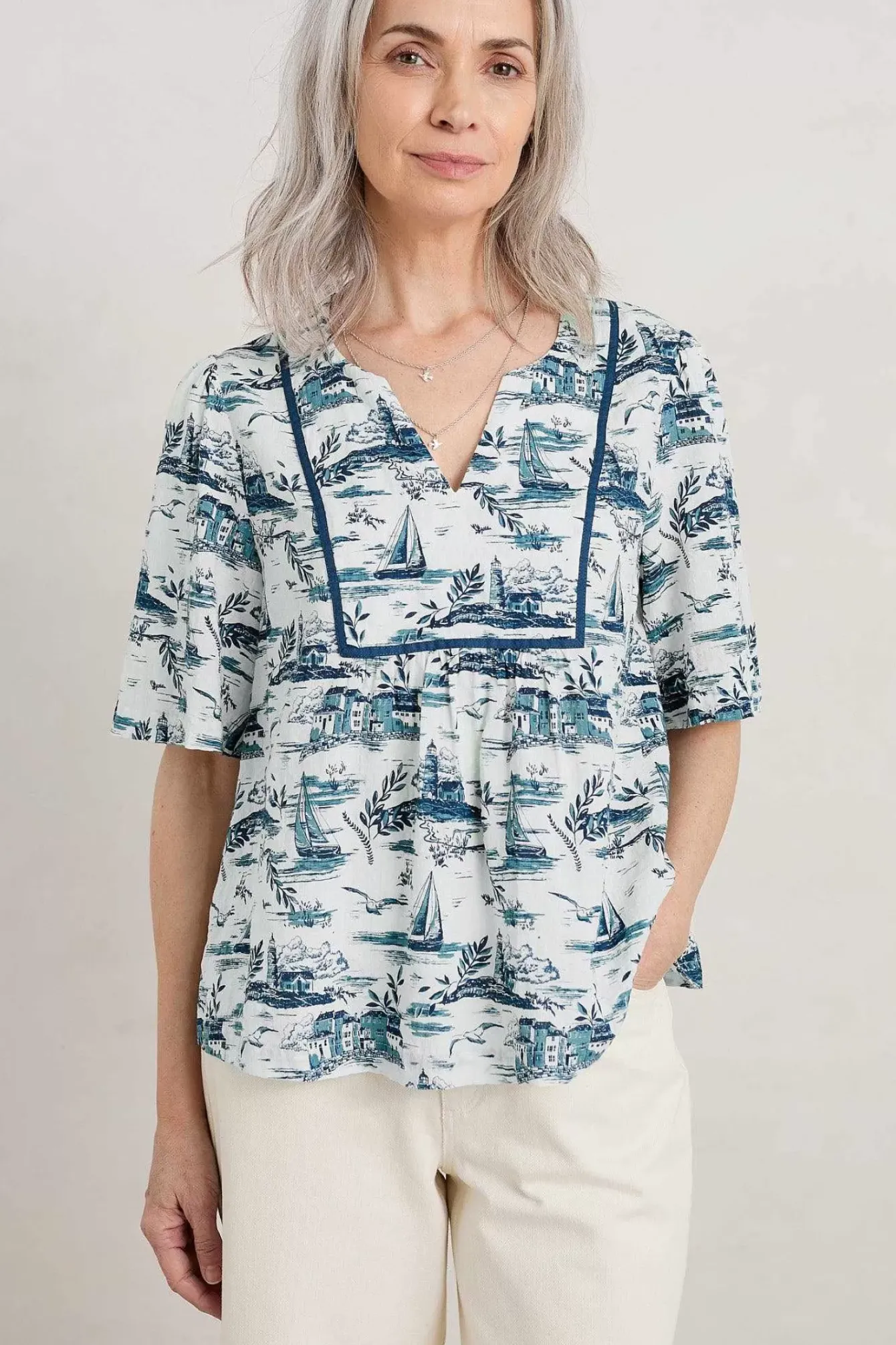 Seasalt Cornwall Tops<Treasury Short Sleeve Blouse Toile Seaside Chalk