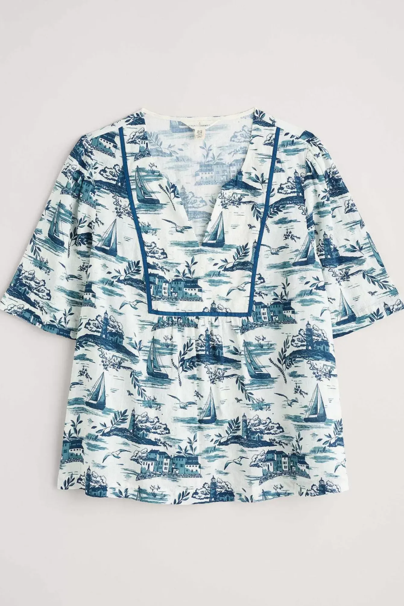 Seasalt Cornwall Tops<Treasury Short Sleeve Blouse Toile Seaside Chalk