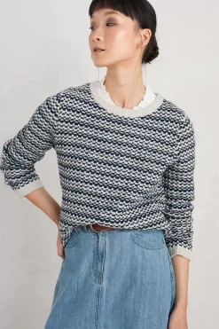 Seasalt Cornwall Knitwear<Wall Penny Jumper Maze Marine Aran