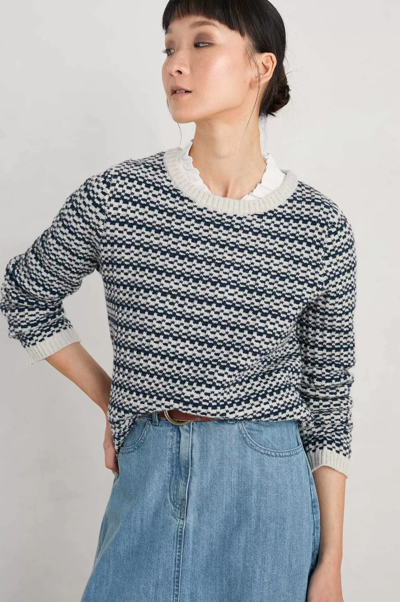 Seasalt Cornwall Knitwear<Wall Penny Jumper Maze Marine Aran