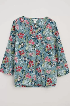 Seasalt Cornwall Tops<Watercolour Sketch 3/4 Sleeve Top (Gots) Painterly Field Wade