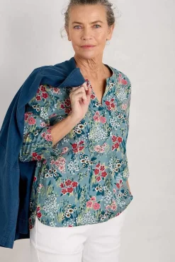 Seasalt Cornwall Tops<Watercolour Sketch 3/4 Sleeve Top (Gots) Painterly Field Wade