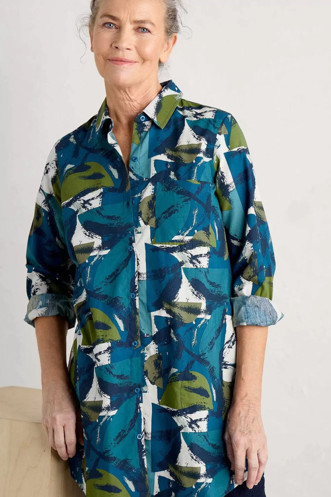 Seasalt Cornwall Tops<Waterworn Textured Longline Shirt (Gots) Moor Stacks Raincloud